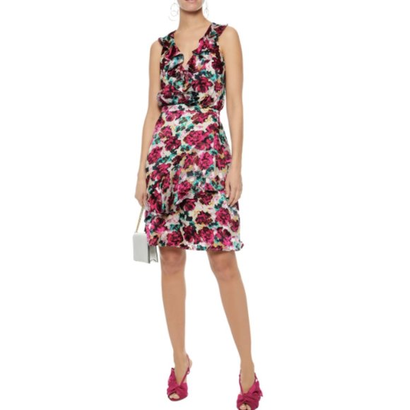 SALONI Dresses & Skirts - Saloni Rita Ruffled Floral Fil Coupé Chiffon Dress